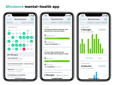 Mindance mental-health app app design ios app iphone app meditation app mental health mindance ui concept