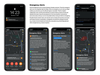 Emergency-Alerts danger notification earthquake emergency alerts floods ios concept iphone mockup maps app natural disasters new feature safety instructions threat report ui design