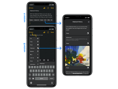 Clipboard History and new context menu for text clipboard clipboard history clipboard manager context menu cut copy paste ios app ios concept iphone ui concept ui redesign