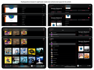 Slight Redesign of Music for iPad app header apple music floating buttons ios concept ipad app ipad music app ipad pro mockup music app redesign ui design concept