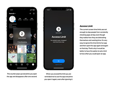 iPhone App Access Limit access limit addiction high fidelity mockup screen time smartphone addiction social media ui concept