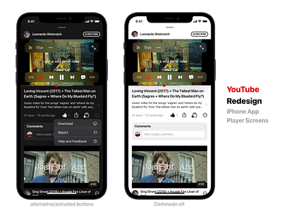 YouTube Redesign of iPhone App Player Screens app redesign apple design glass morphism high fidelity mockup human interface guidelines ios concept iphone app player ui ui ux video youtube youtube redesign
