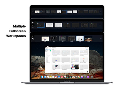 Multiple Fullscreen Workspaces concept for macOS apple design concept video full screen high fidelity mockup mission control spaces bar ui design concept window management workflow workspace workspaces