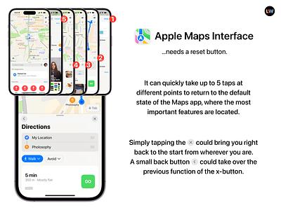 Concept: Apple Maps Interface …needs a reset button. app design apple design apple maps back button ios 17 ios concept iphone app maps app ui concept ui navigation