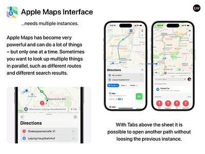 Concept: Apple Maps Interface …needs multiple instances. app design apple design apple maps back button ios 17 ios concept iphone app maps app ui concept ui navigation uiux