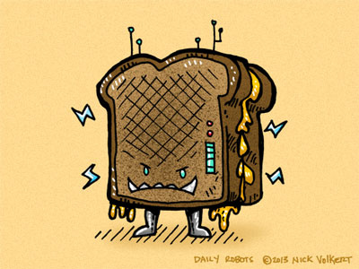 Grilled Cheese Bot bolts cheese evil goomba grilled illustration msced robot