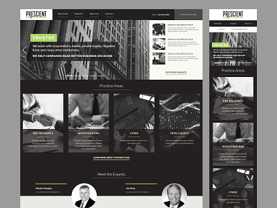 Prescient Home Page dark design due diligence homepage investigation portfolio