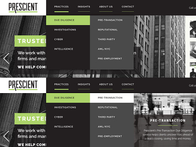 Prescient Dropdown Concept dark ui dropdown dropdown menu menu menu bar menu design navigation portfolio website