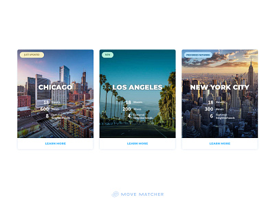 Movematcher City Cards chicago city homepage homepage design los angeles new york city ui design uiux ux design