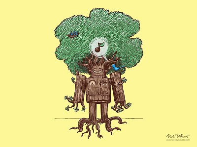 Regrowth 2020 bird forest illustration robot singing spring tree wood