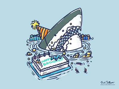 Sheetcake Destruction Shark birthday cake frosting great white happy birthday illustration shark sheet cake