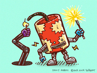Sparkler Bot 4th cute fireworks illustration july lol robot