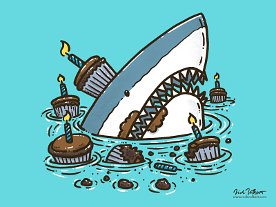 Cupcake Destruction Shark birthday candles cupcakes frosting great white happy birthday illustration shark