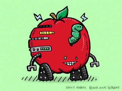 Apple Bot apple daily robots drawing fruit illustration msced robot series worm