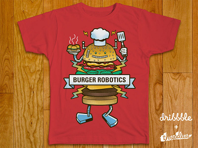 Burger Robotics burger chef electric food grill hamburger robot spatula threadless vector