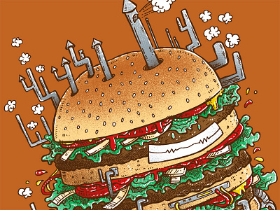 Uber BurgerBot burger hamburger illustration pipes robot smoke stacks threadless