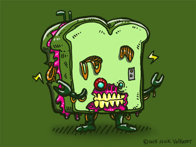Zombie Sandwich bot cartoon comic horror illustration macabre robot sandwich zombie