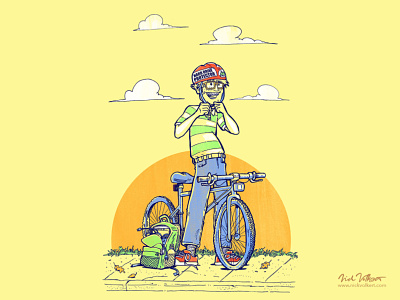 Protect your hard drive bike braces cycling dork geek glasses helmet illustration nerd safety summer sunset