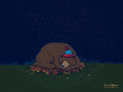Sleepy Night Novembear autumn bear fall grizzly bear leaves night nightsky sleep sleeping sleepy stars