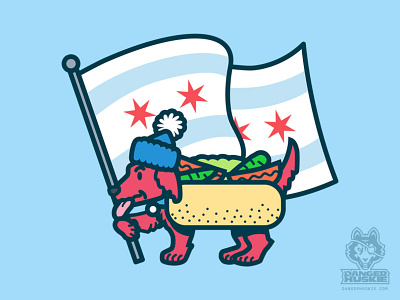 Chicago Dog with Flag art chicago chicago dog chicago flag dachshund hot dog hot dogs illustrator vector vector art