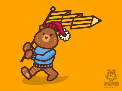 Pencil Bear with Flag art bear flag grizzly bear illustrator pencil sketch sketching vector