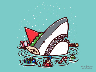 The Elf Shark christmas december elf great white holidays illustration santa shark snow