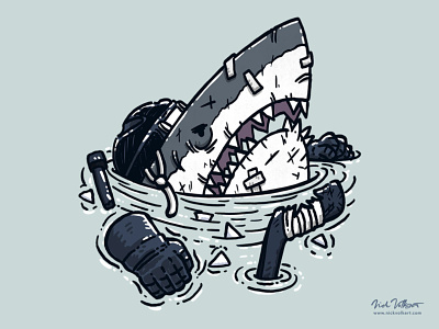 The Goon Shark bandages fighter goon great white great white shark hockey illustration scars shark