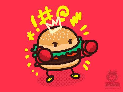 Fighting Burger boxer boxing burger exclamation fighter hamburger illustrator vector