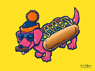 Da Chicago Dog 21 chicago chicago dog dachshund hot dog illustration mustache stocking cap sunglasses wiener dog