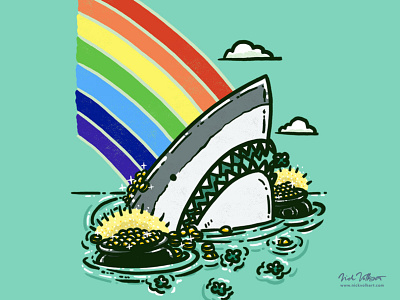 Pot O'Gold Shark clover gold great white illustration irish lucky rainbow shark st patricks day