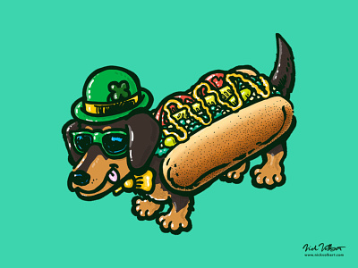 St Patricks Day Chicago Dog chicago chicago dog clover dachshund dog green hot dog illustration lucky st patricks day wiener dog
