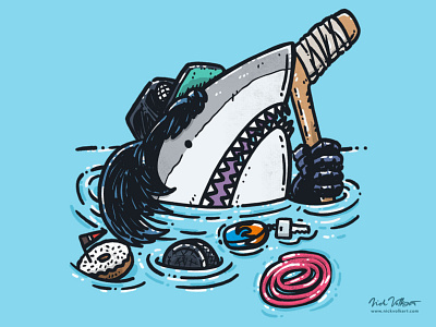 Excllent Shark donut excellent great white hockey illustration party time shark water