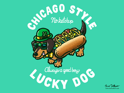 Da Lucky Chicago Dog chicago chicago style hot dog dachshund dog green hot dog illustration lucky st patricks day wiener dog windy city