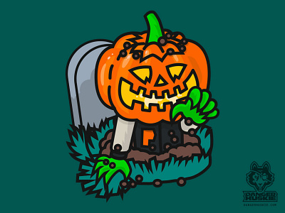 Varsity Pumpkin Grave grave halloween horror illustration illustrator jack o lantern october pumpkin undead vector zombie