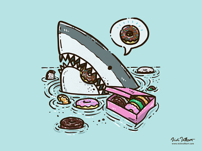 Box of Donuts Shark box of donuts donuts doughnut great white shark illustration shark