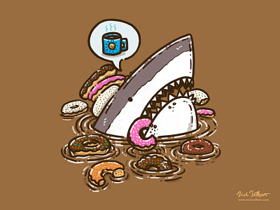 Donut Shark coffee donut doughnut great white shark illustration morning shark sugar water