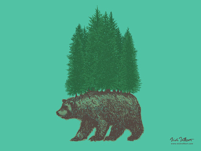 Nature Walk bear forest green grizzly bear illustration nature nature walk pine tree pines walk woods