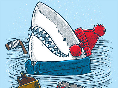 Great White North Shark canada ear muffs hockey illustration lol shark snow stocking cap water winter