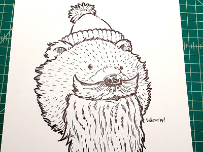 The Beard Bear bear beard drawing illustration mustache pen and ink stocking cap
