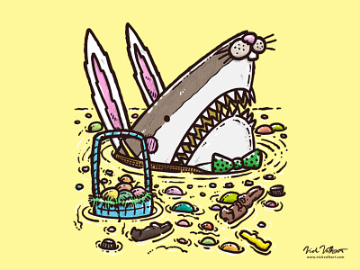 The Easter Bunny Shark II bunny ears easter easter basket easter bunny easter candy great white shark illustration shark