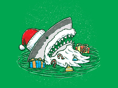 The Santa Shark christmas illustration presents santa shark sharks in water xmas