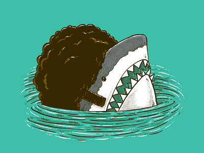 That 70s Shark 1970s afro illustration lol retro shark sharks in water sideburns