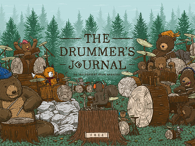 The Drummer's Journal bears cover drums drumset forest fox illustration percussion
