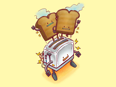 The Toasterbot bot breakfast chrome illustration morning robot toast toaster