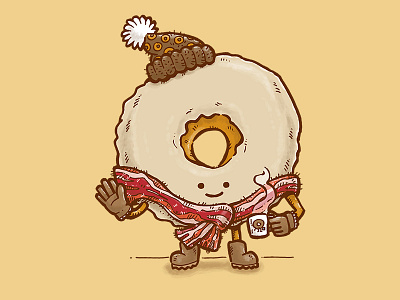 Bacon Scarf Maple Donut autumn bacon breakfast cold cozy donut doughnut fall food illustration maple maple bacon donut winter