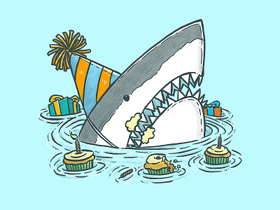 Birthday Shark II cupcake happy birthday illustration party shark sharks in water