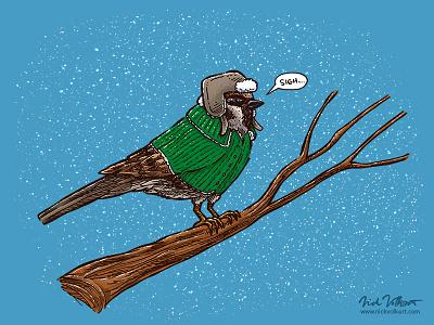 Annoyed IL Birds: The Sparrow annoyed bird chicago cold illinois illustration midwest snowing snowy sparrow winter