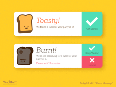 Daily UI #011 Flash Message breakfast confirmation dailyui flash flash message seating toast ui