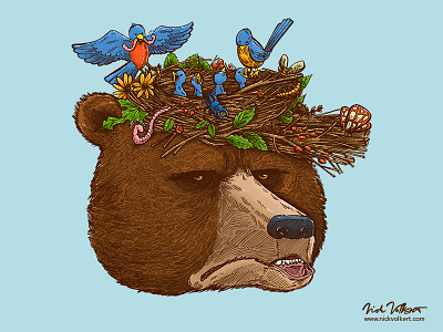 Mr Bear's Nature Hat 2017 annoyed bear birds nest grizzly bear illustration nature nest