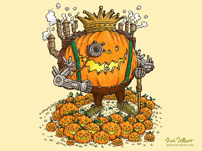The SteamPunk Pumpking crown halloween illustration king monocle pumpkin steampunk suspenders